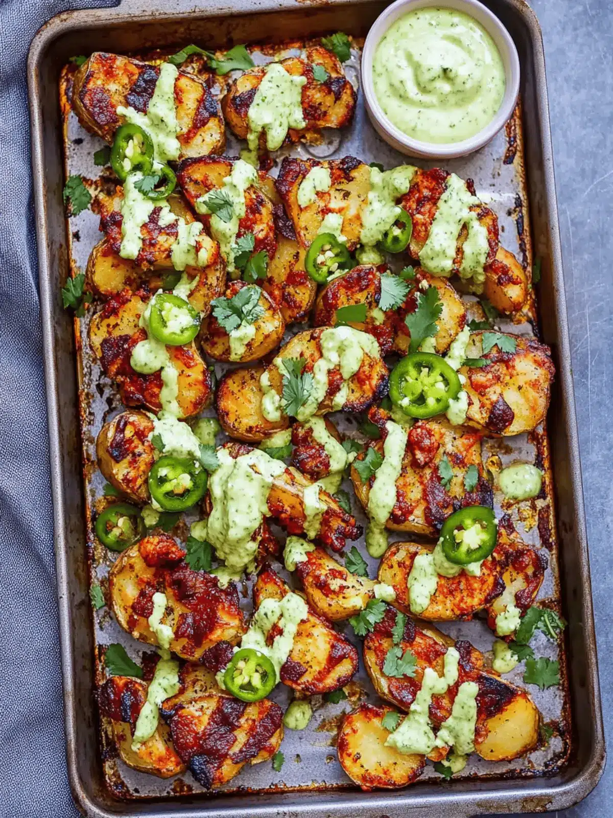 Crispy Smashed Sheet Pan Potatoes with Jalapeño Cilantro Aioli