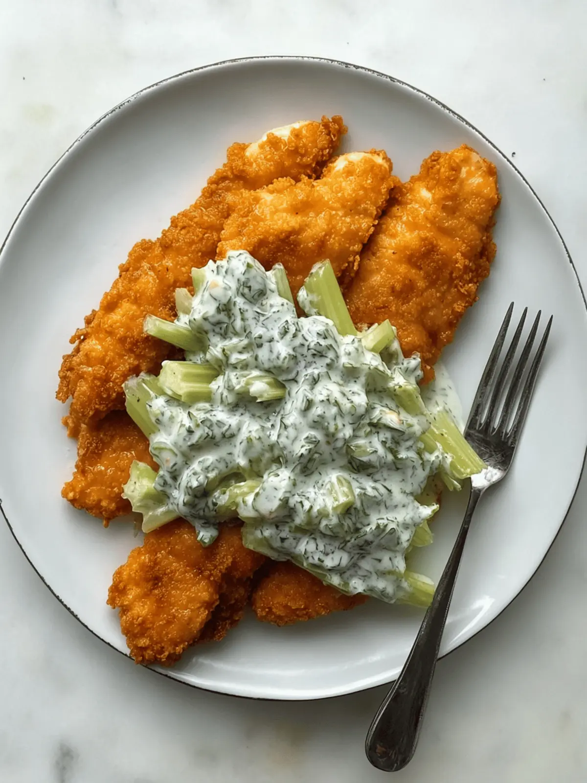 Buffalo chicken cutlets with a ranchy celery slaw