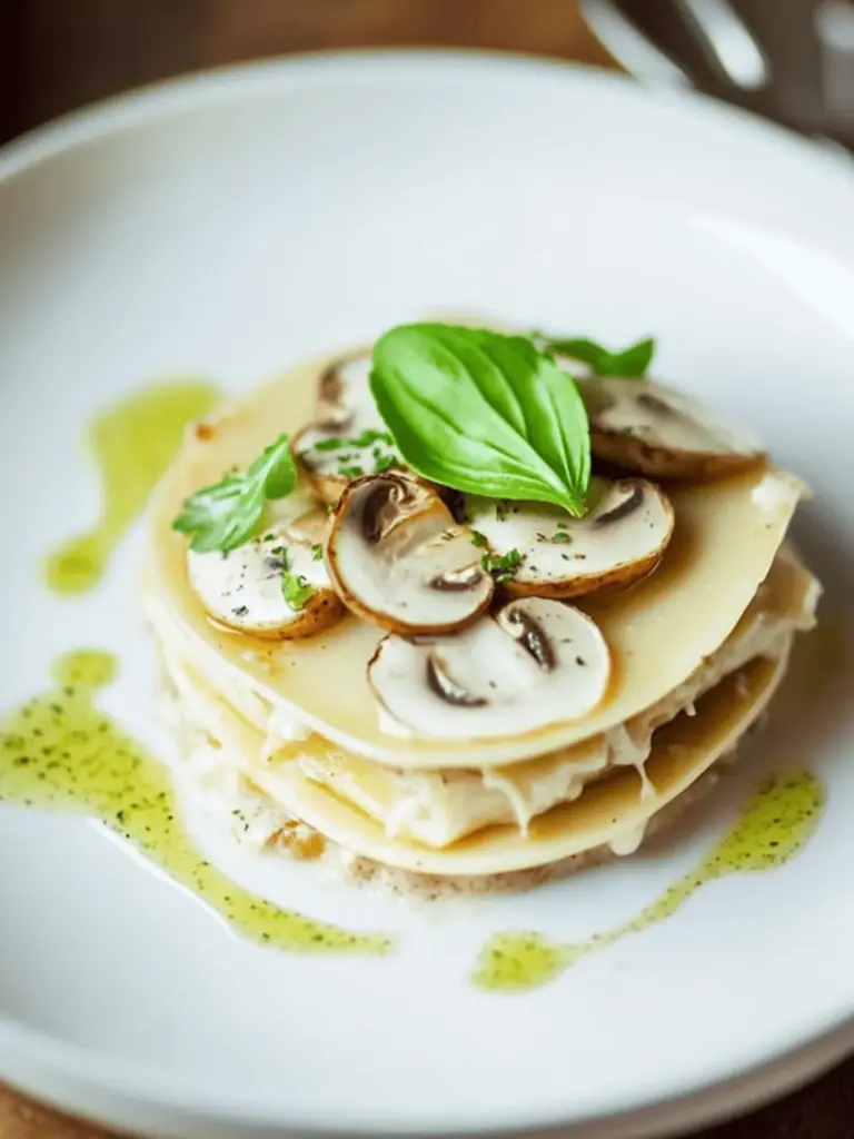 Open lasagne with mushrooms