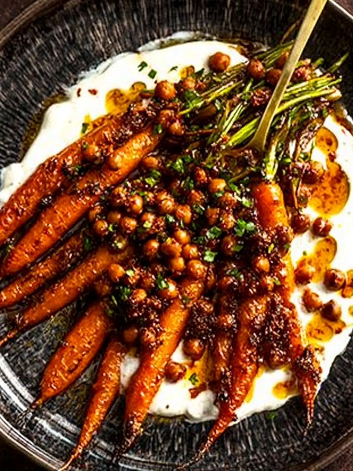 Spicy Maple Roast Carrots with Crispy Chickpeas Bliss 4 Spicy maple roast carrots with crispy chickpeas and yogurt sauce