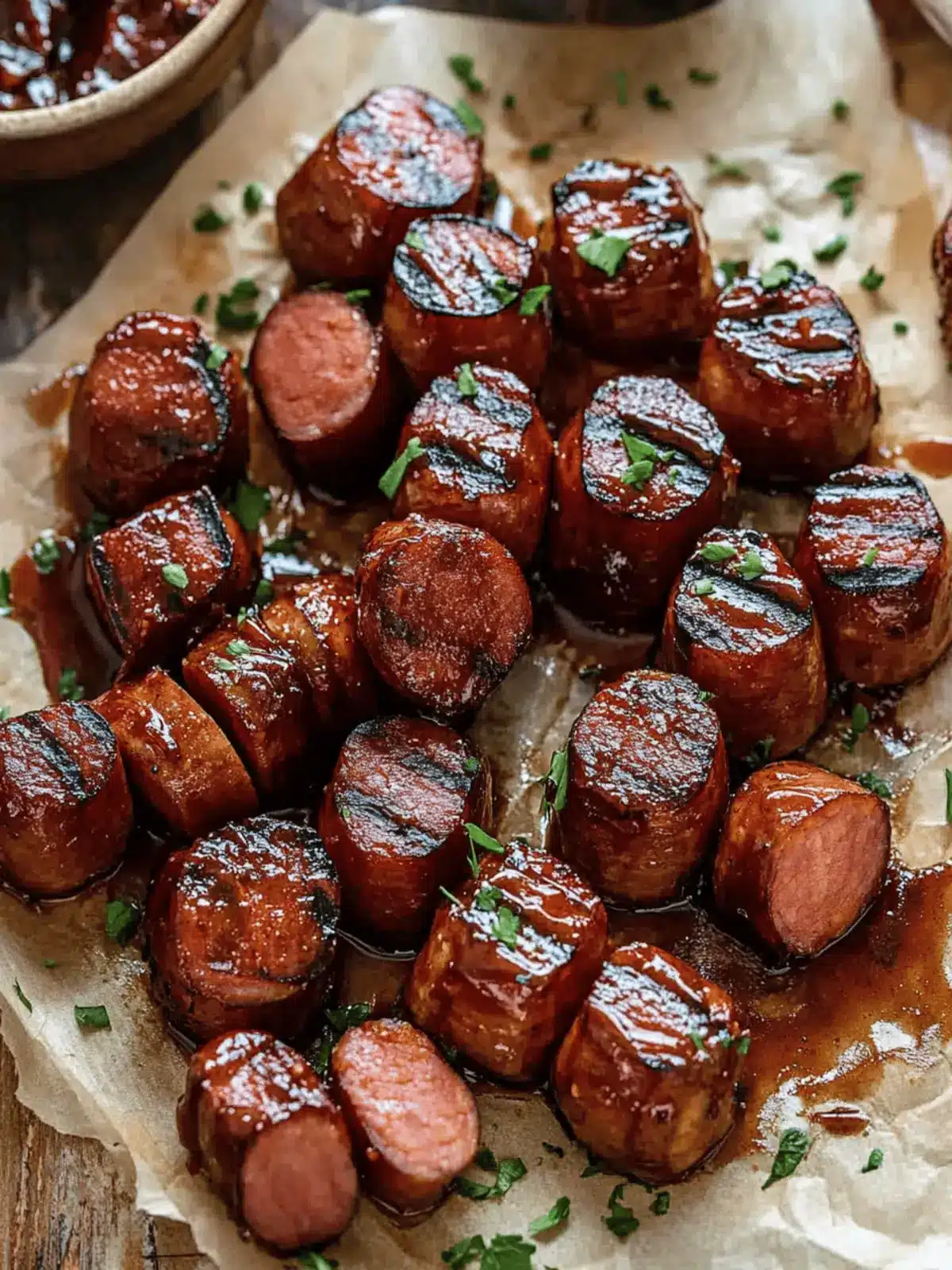 Maple BBQ Hasselback Kielbasa Bites