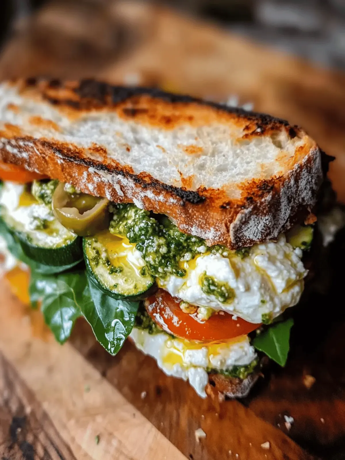 Burrata & Olive Pesto Sandwich with Zucchini Confit