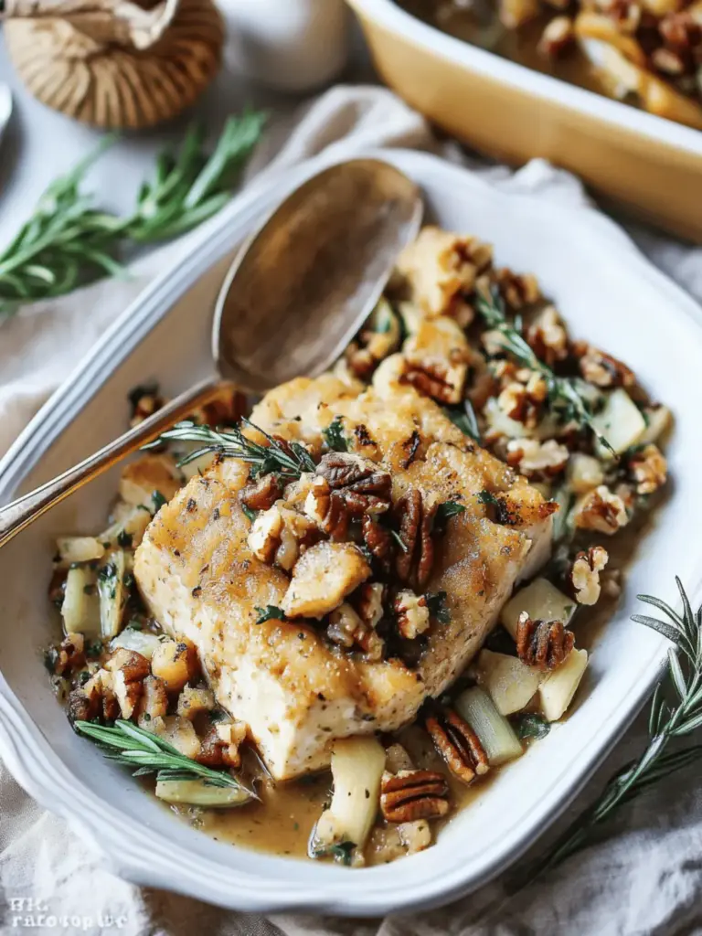 Baked Tofu with Pecan Leek Stuffing and Vegan Gravy