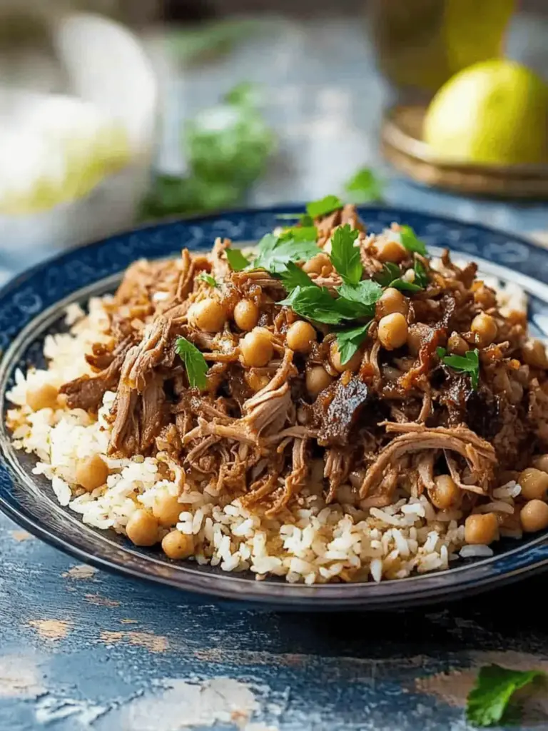 Middle Eastern Shredded Lamb with Chickpea Pilaf (Rice)