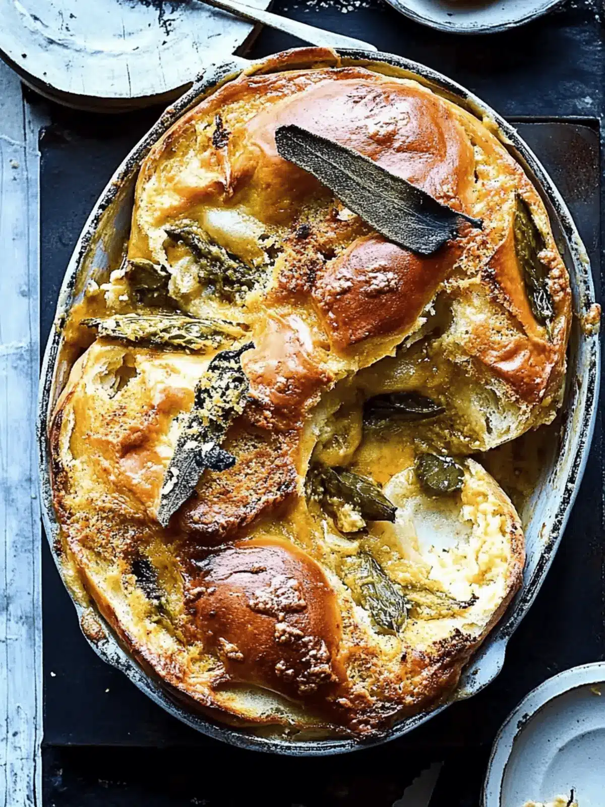 Cheesy baked bagel pudding