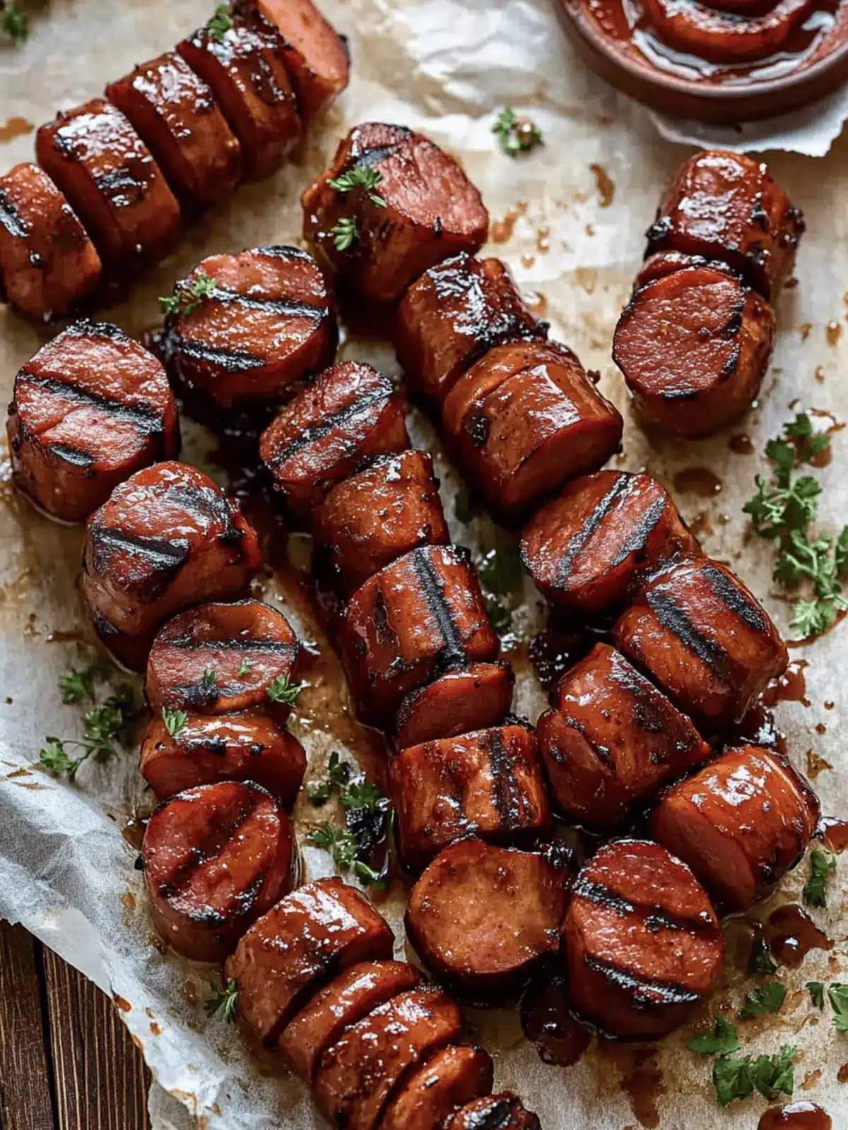 Maple BBQ Hasselback Kielbasa Bites