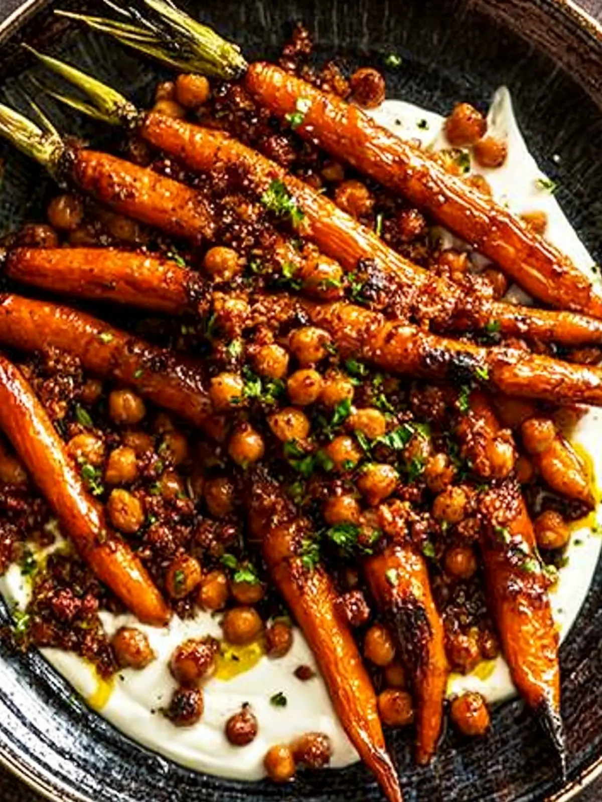 Spicy Maple Roast Carrots with Crispy Chickpeas Bliss 2 Spicy maple roast carrots with crispy chickpeas and yogurt sauce