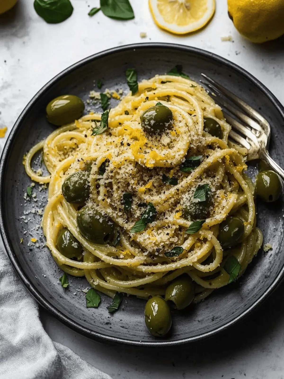 Delicious Green Olive Pasta with Toasted Lemon Breadcrumbs 2 Green Olive Pasta with Toasted Lemon Breadcrumbs and Herbs