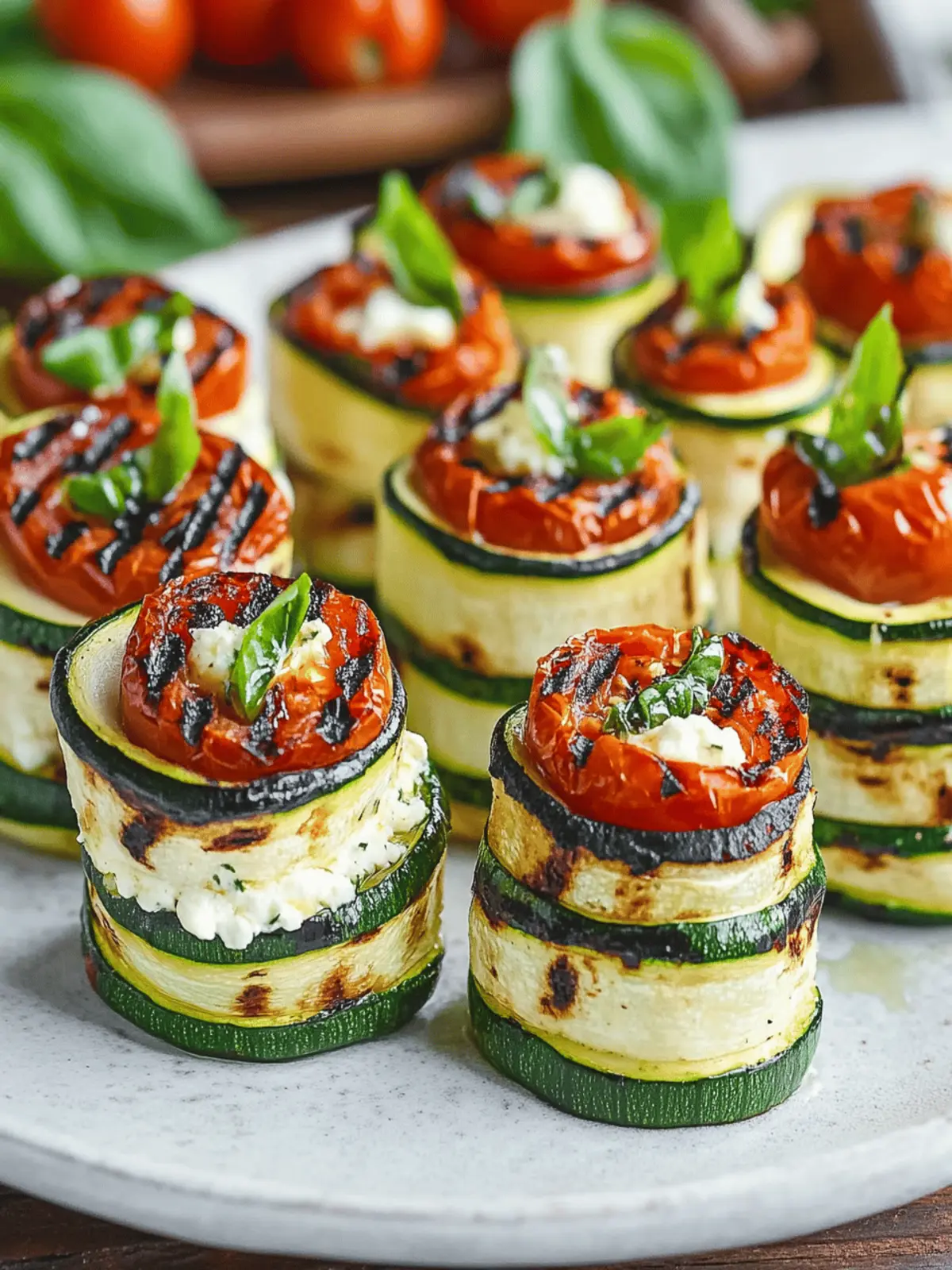 Grilled Zucchini Rollups Stuffed with Ricotta and Roasted Tomatoes 4 Grilled Zucchini Rollups Stuffed with Lemon-Basil Ricotta and Slow Roasted Tomatoes