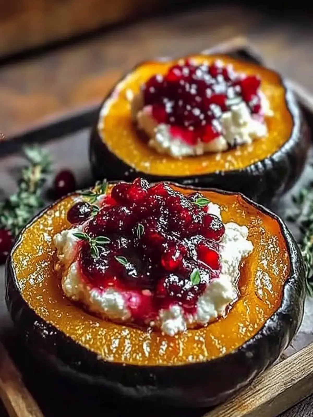 Sweet Honey-Glazed Acorn Squash with Goat Cheese Delight 5 Honey-Glazed Acorn Squash with Creamy Goat Cheese and Cranberry Drizzle