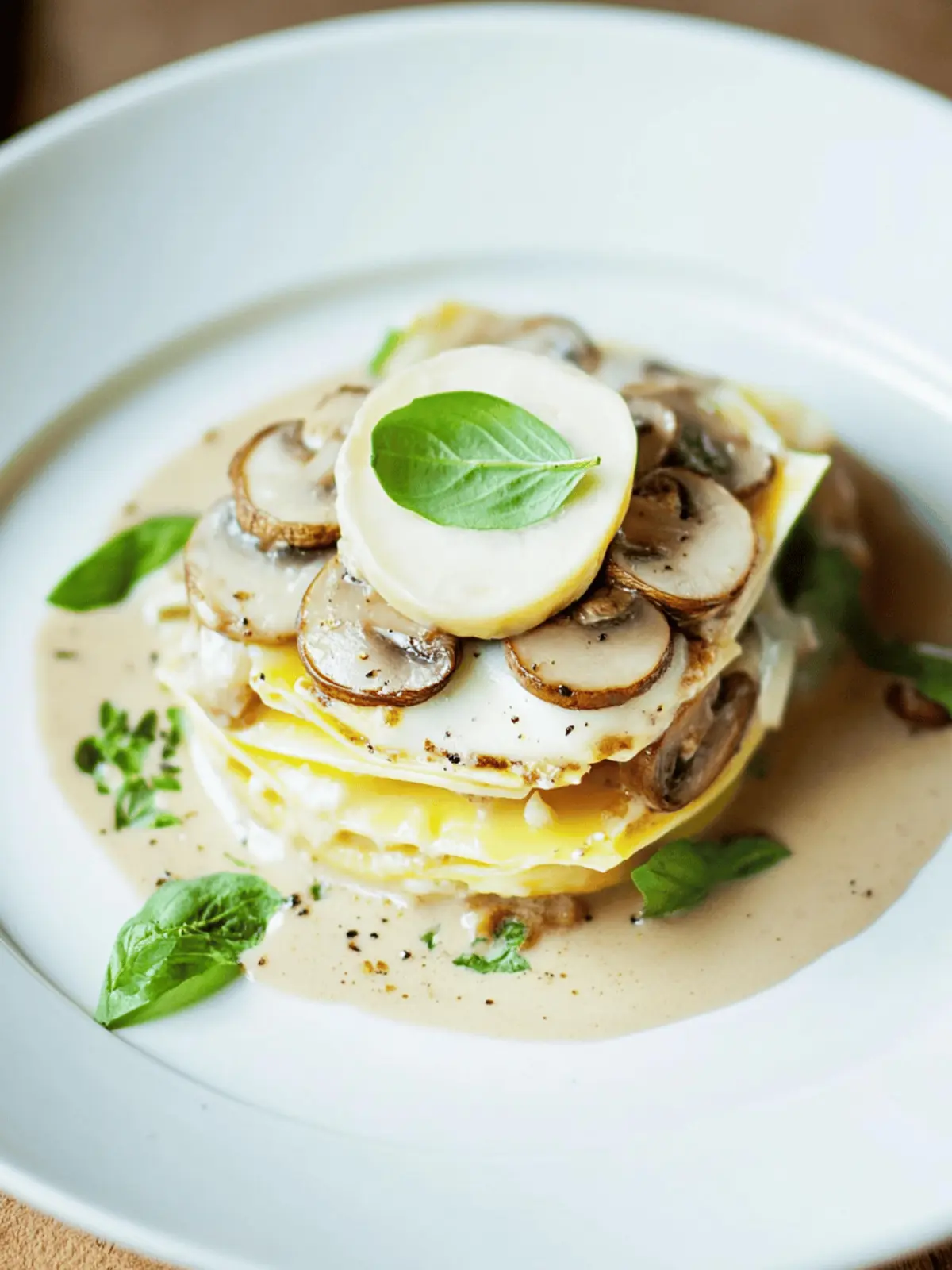 Open lasagne with mushrooms