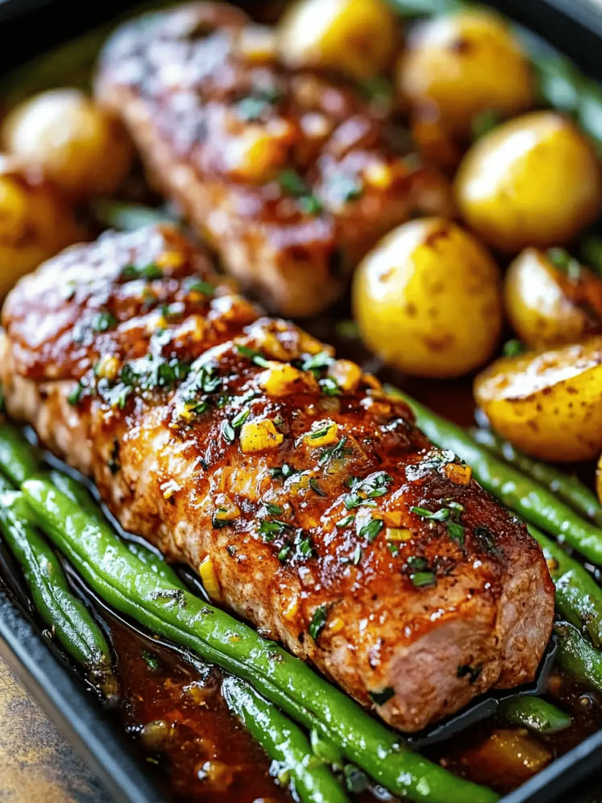 Garlic Butter Pork Tenderloin Recipe with Potatoes & Green Beans 4 Garlic Butter Pork Tenderloin Recipe with Potatoes and Green Beans
