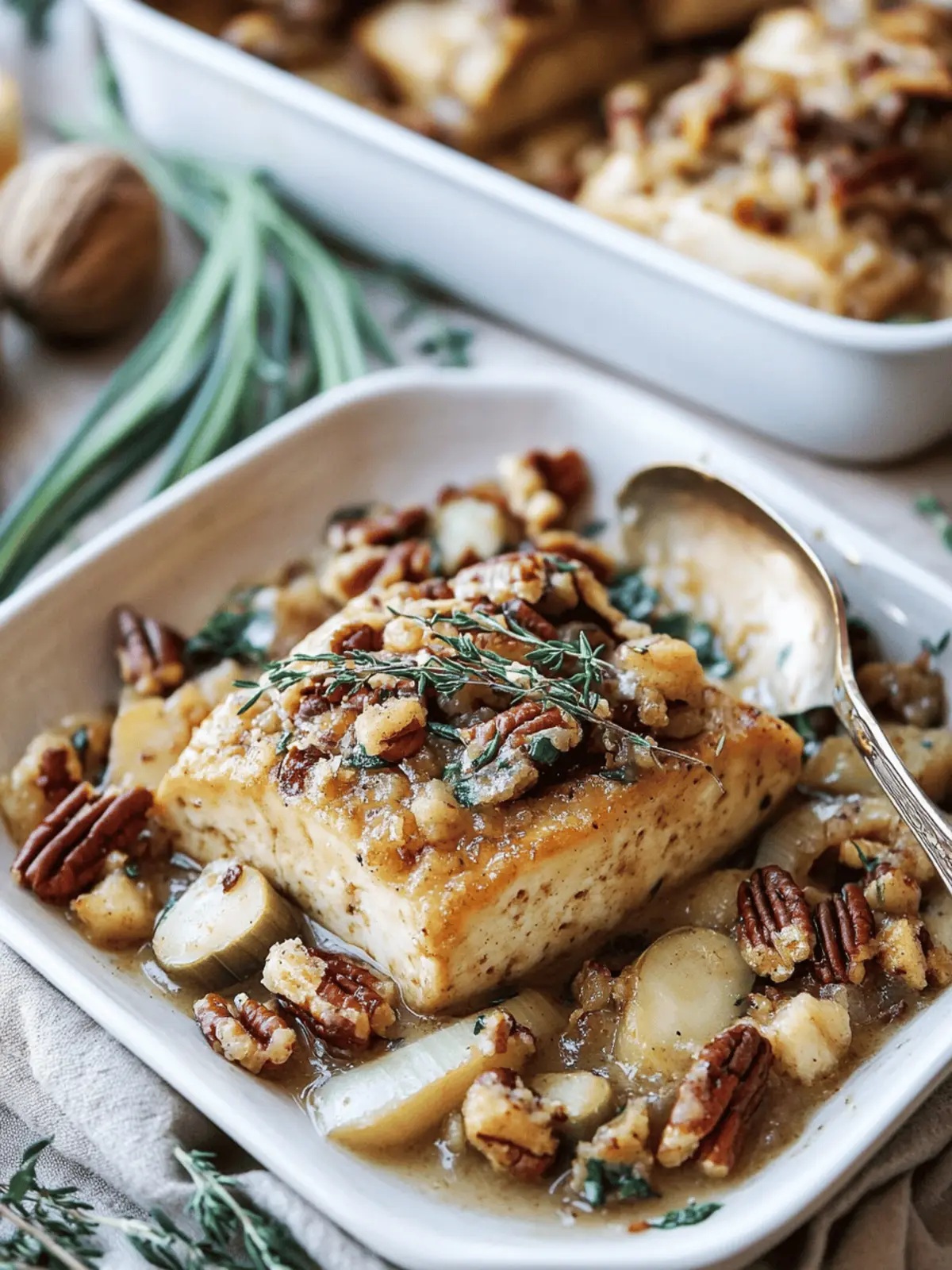 Baked Tofu with Pecan Leek Stuffing and Vegan Gravy Delight 2 Baked Tofu with Pecan Leek Stuffing and Vegan Gravy