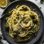 Green Olive Pasta with Toasted Lemon Breadcrumbs and Herbs