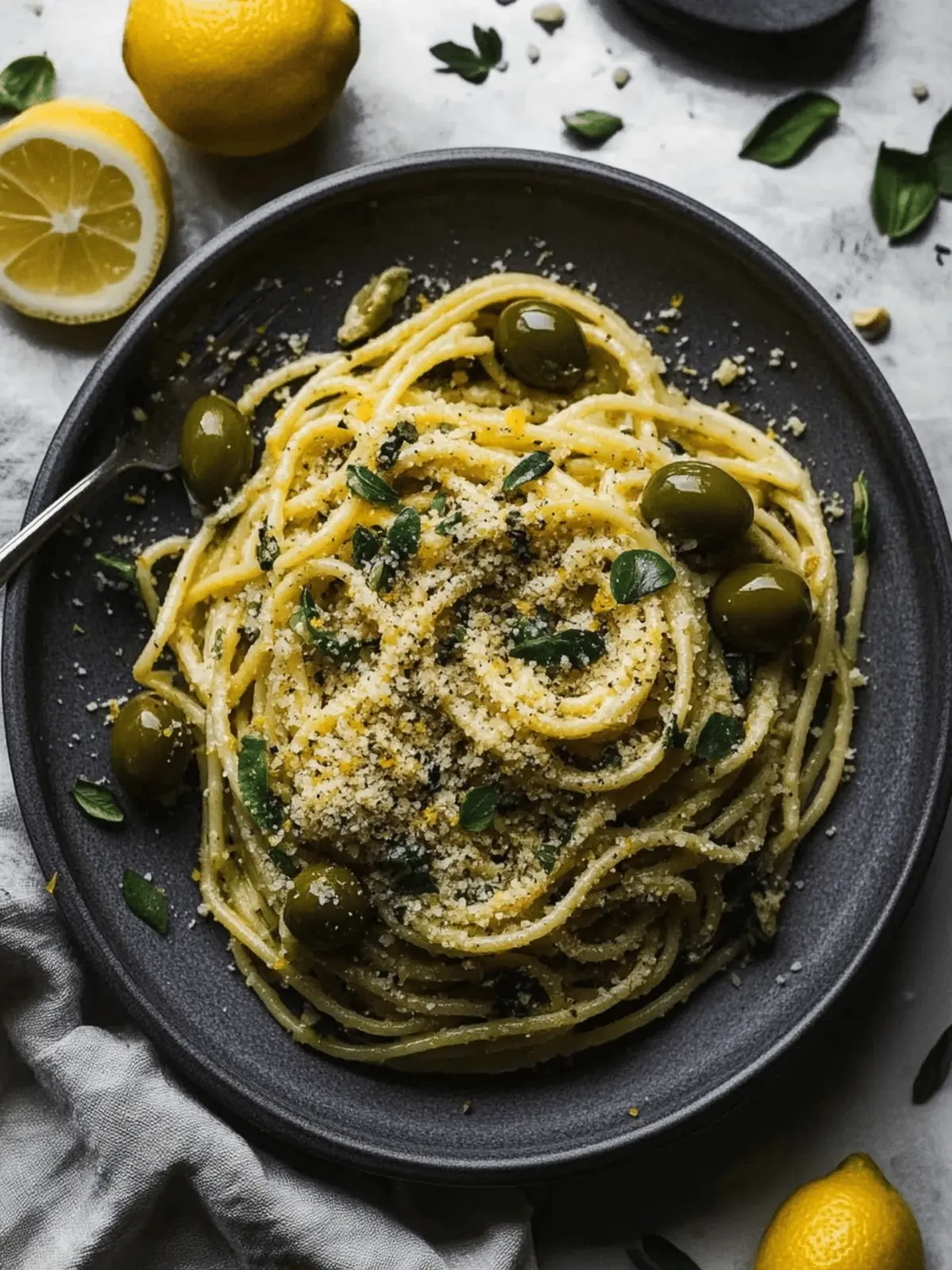 Delicious Green Olive Pasta with Toasted Lemon Breadcrumbs 5 Green Olive Pasta with Toasted Lemon Breadcrumbs and Herbs
