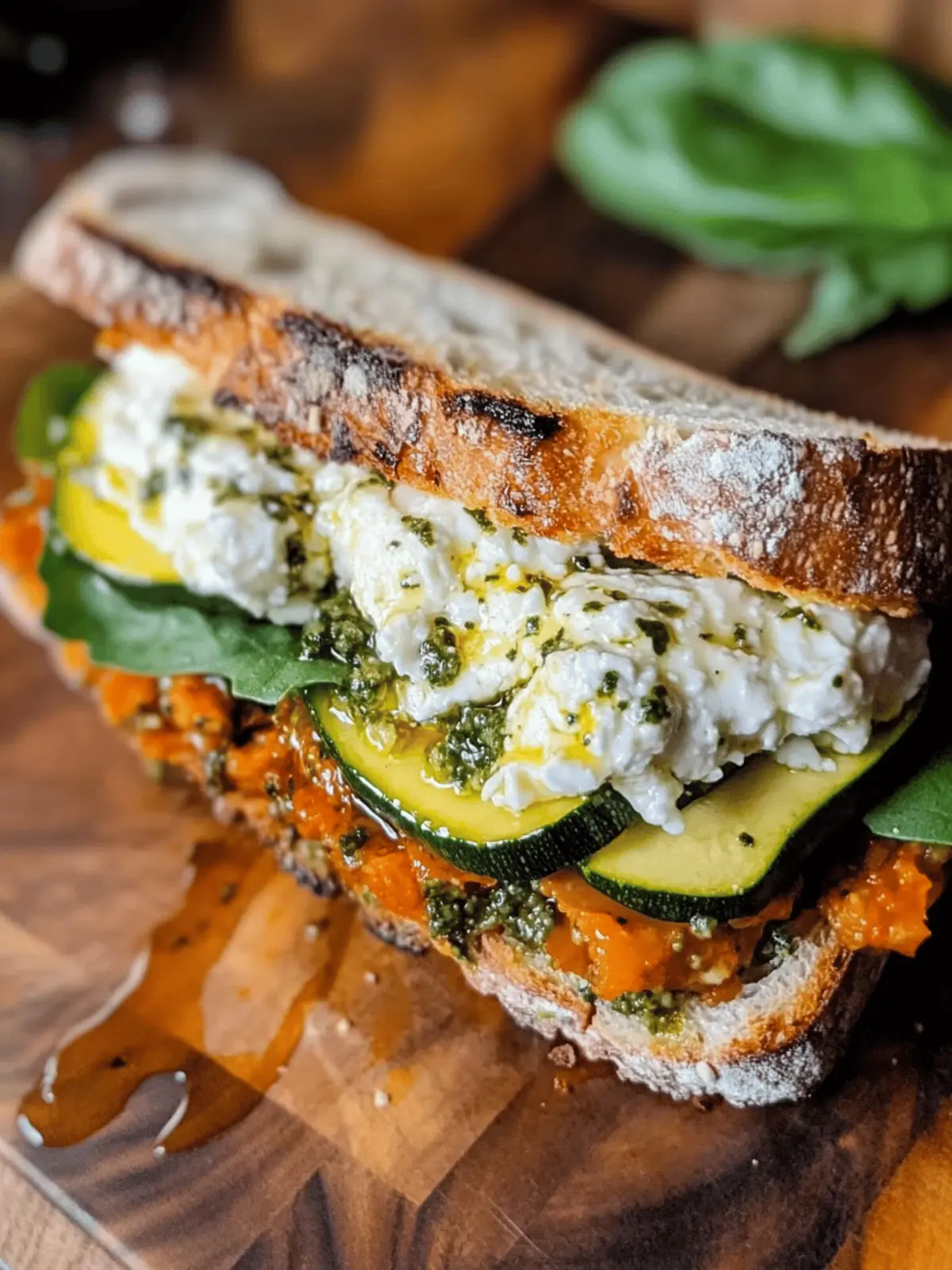 Burrata & Olive Pesto Sandwich with Zucchini Confit