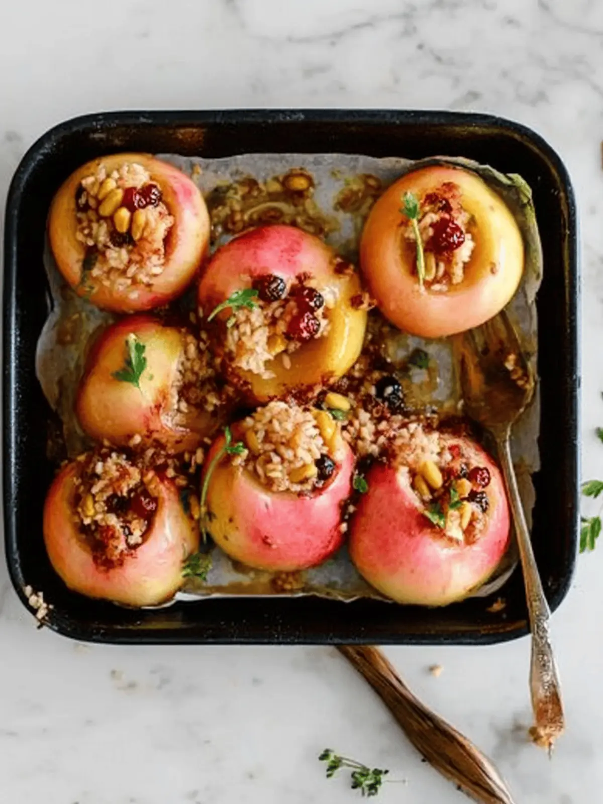 Savoury Stuffed Apples with Rice, Pine Nuts, and Currants Delight 3 stuffed apples with rice pine nuts and currants