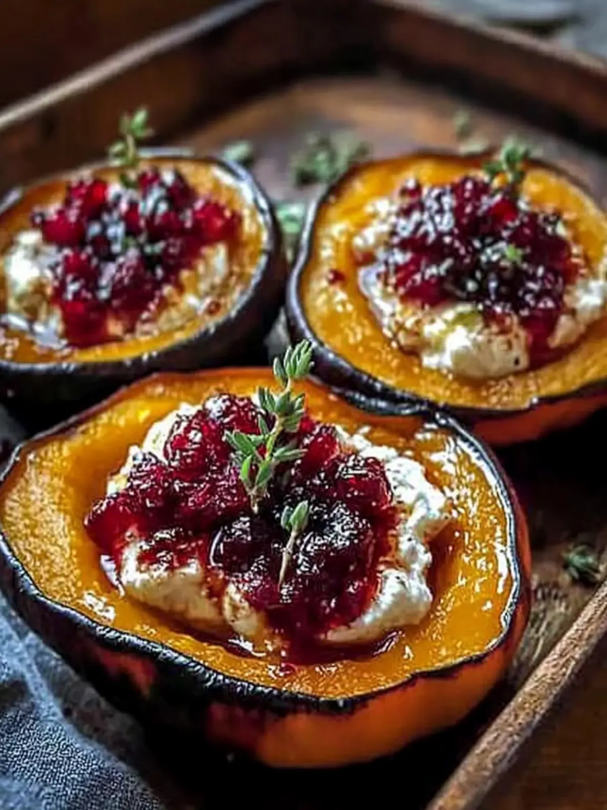 Sweet Honey-Glazed Acorn Squash with Goat Cheese Delight 2 Honey-Glazed Acorn Squash with Creamy Goat Cheese and Cranberry Drizzle