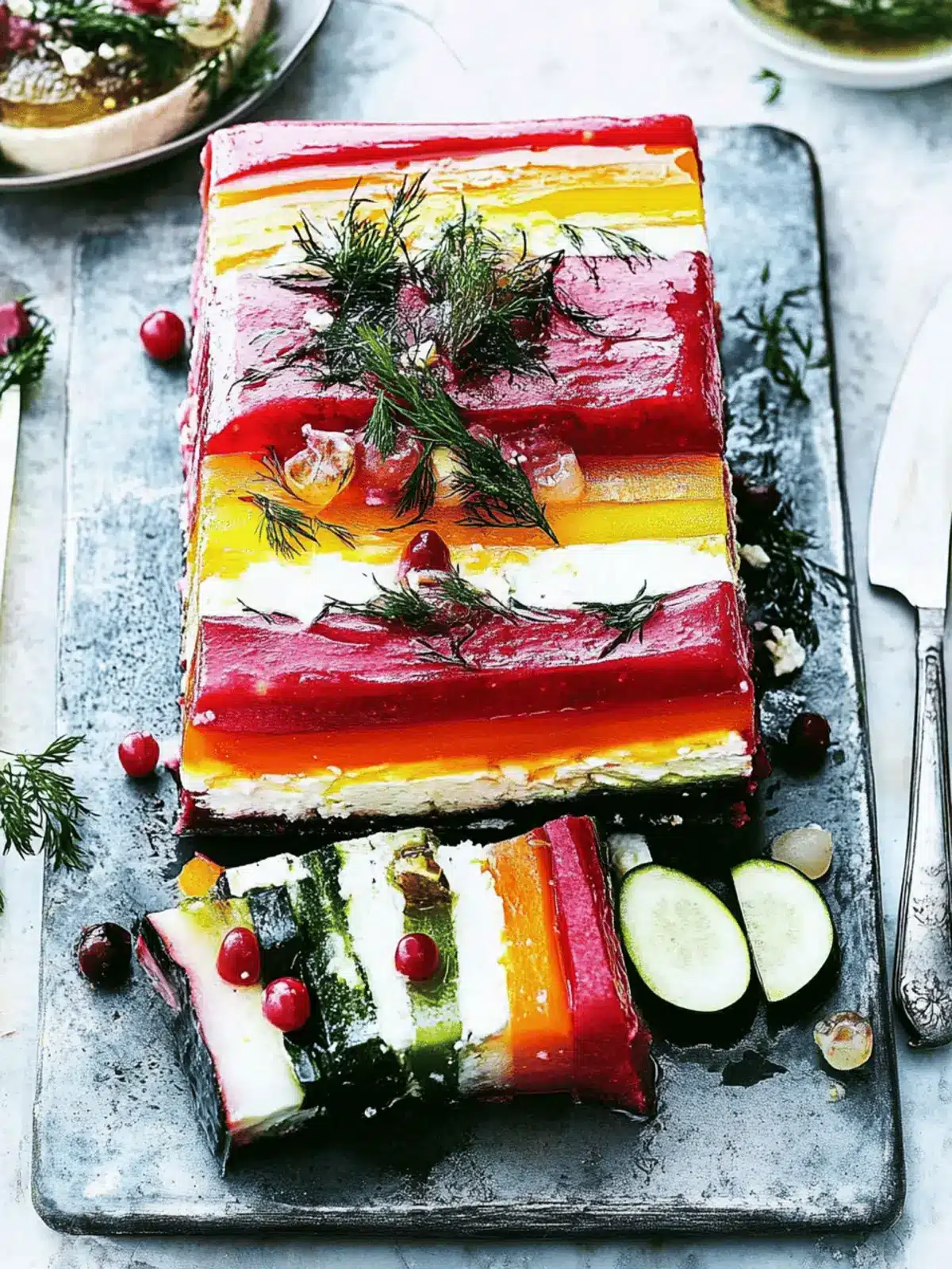 Rainbow Vegetable and Whipped Feta Terrine: A Colorful Delight 4 Rainbow vegetable and whipped feta terrine
