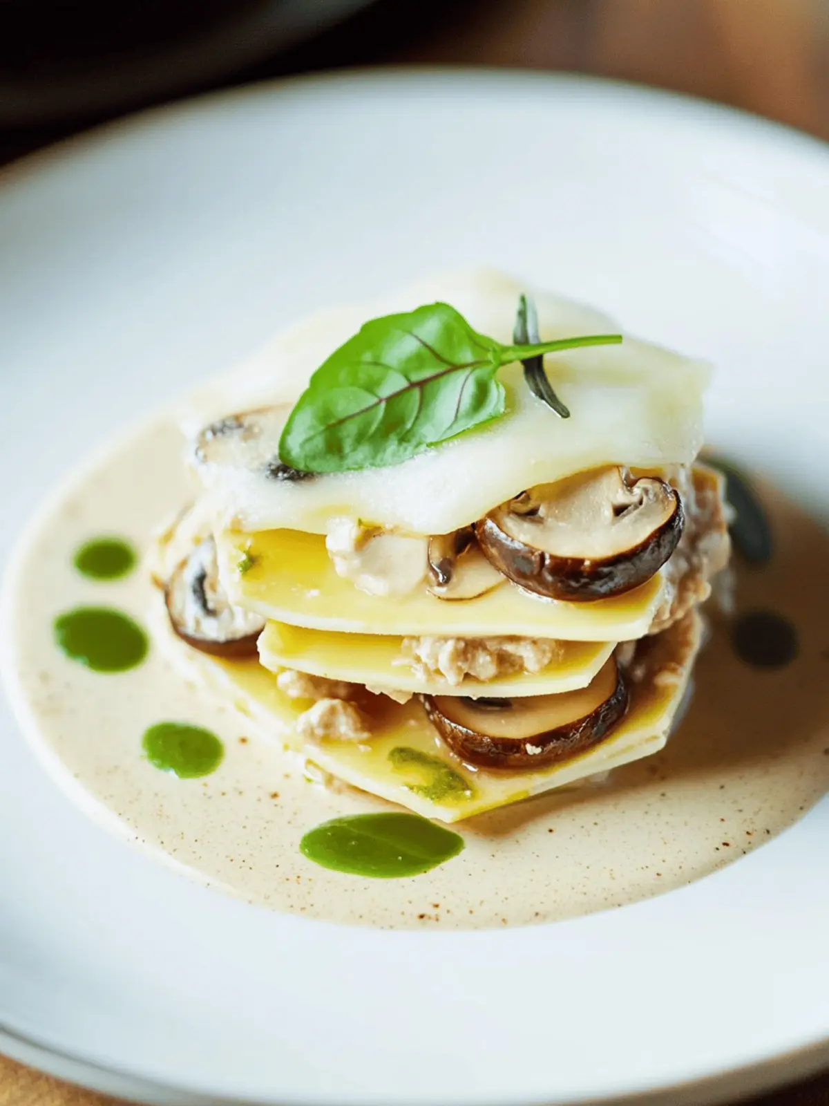 Open lasagne with mushrooms