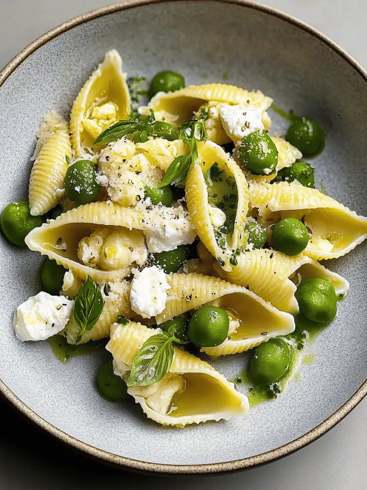 Conchiglioni with ricotta and petits pois