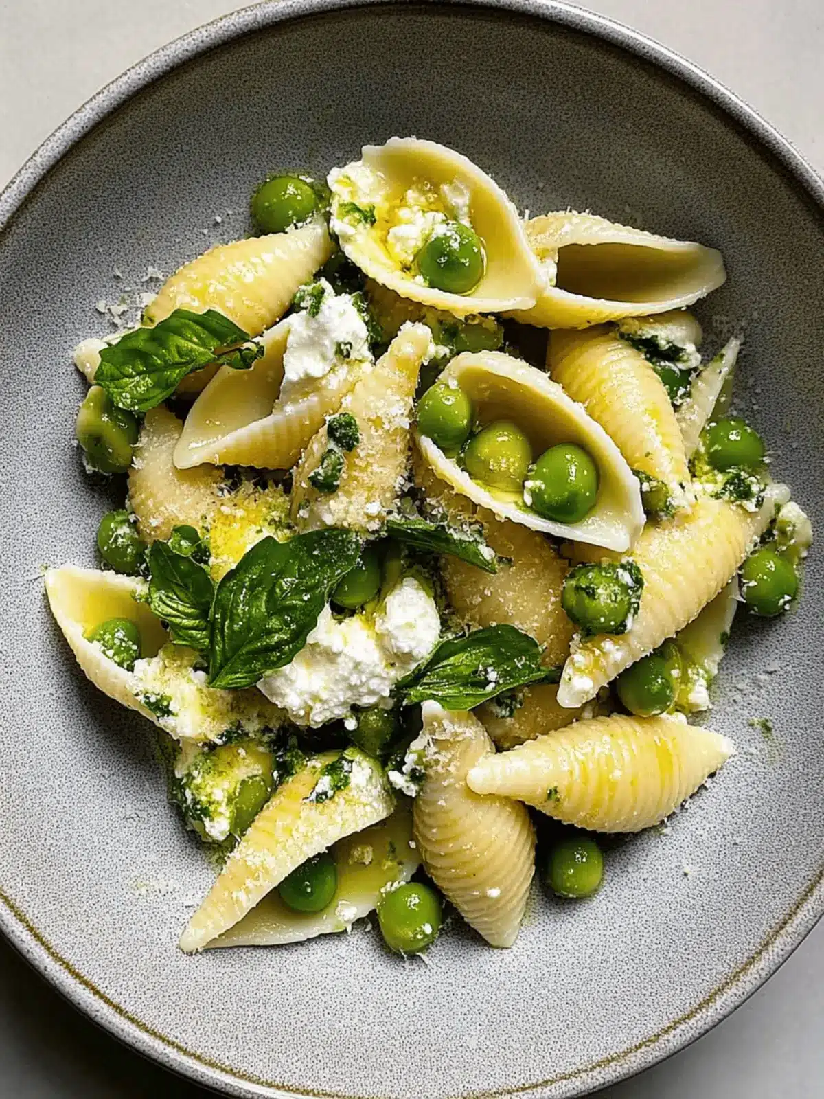 Conchiglioni with ricotta and petits pois