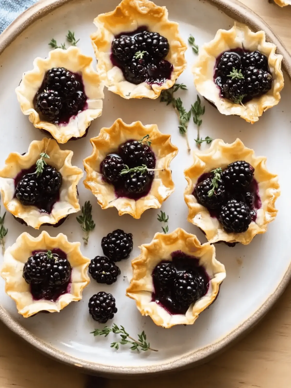 Brie Phyllo Cups with Blackberry and Thyme