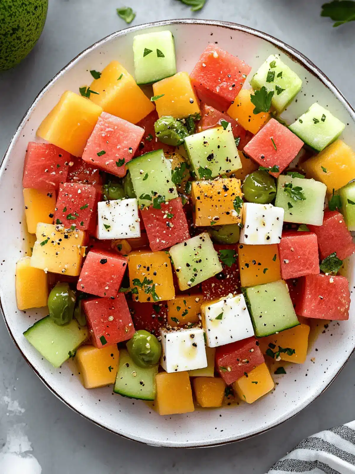 Melon Mosaic Salad with Hot Honey Vinaigrette.
