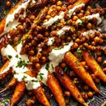 Spicy maple roast carrots with crispy chickpeas and yogurt sauce