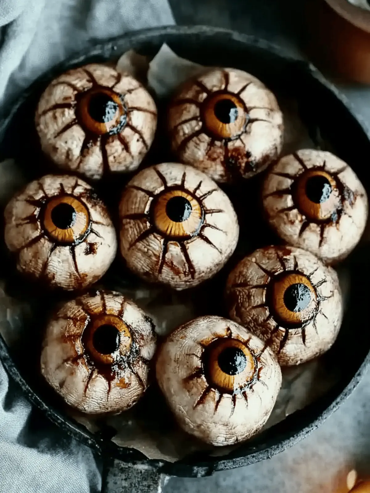 Spooky Stuffed Mushroom Eyeballs