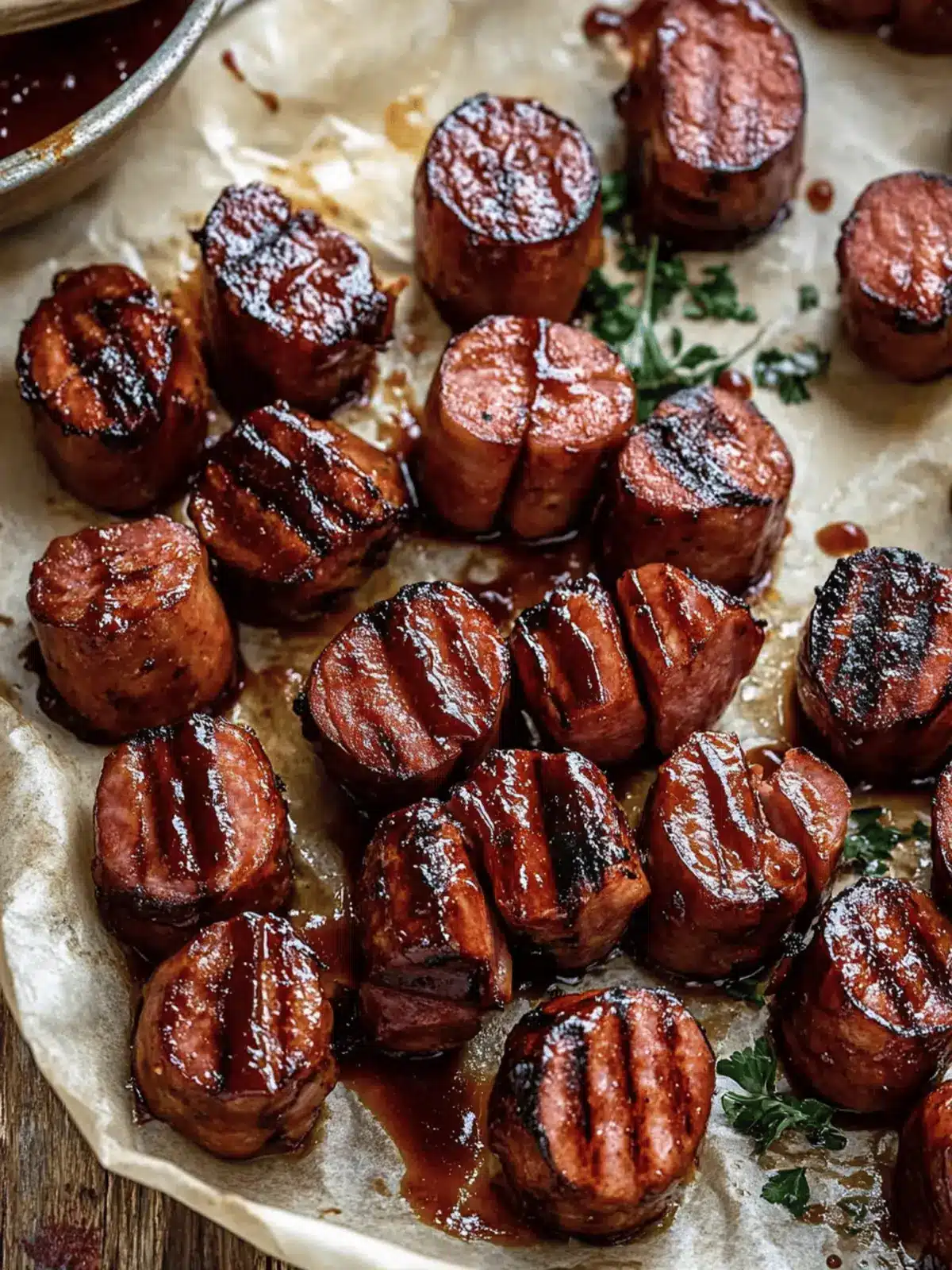 Maple BBQ Hasselback Kielbasa Bites