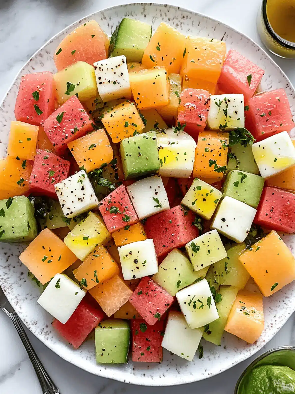 Melon Mosaic Salad with Hot Honey Vinaigrette.