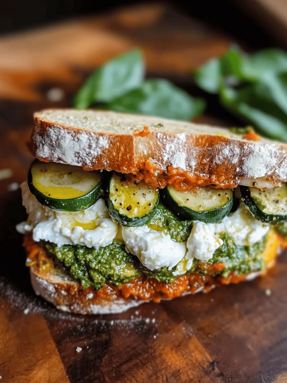 Burrata & Olive Pesto Sandwich with Zucchini Confit