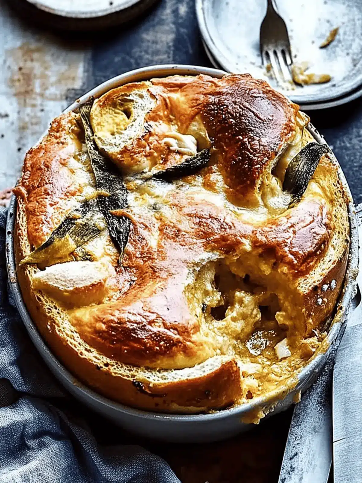 Cheesy baked bagel pudding