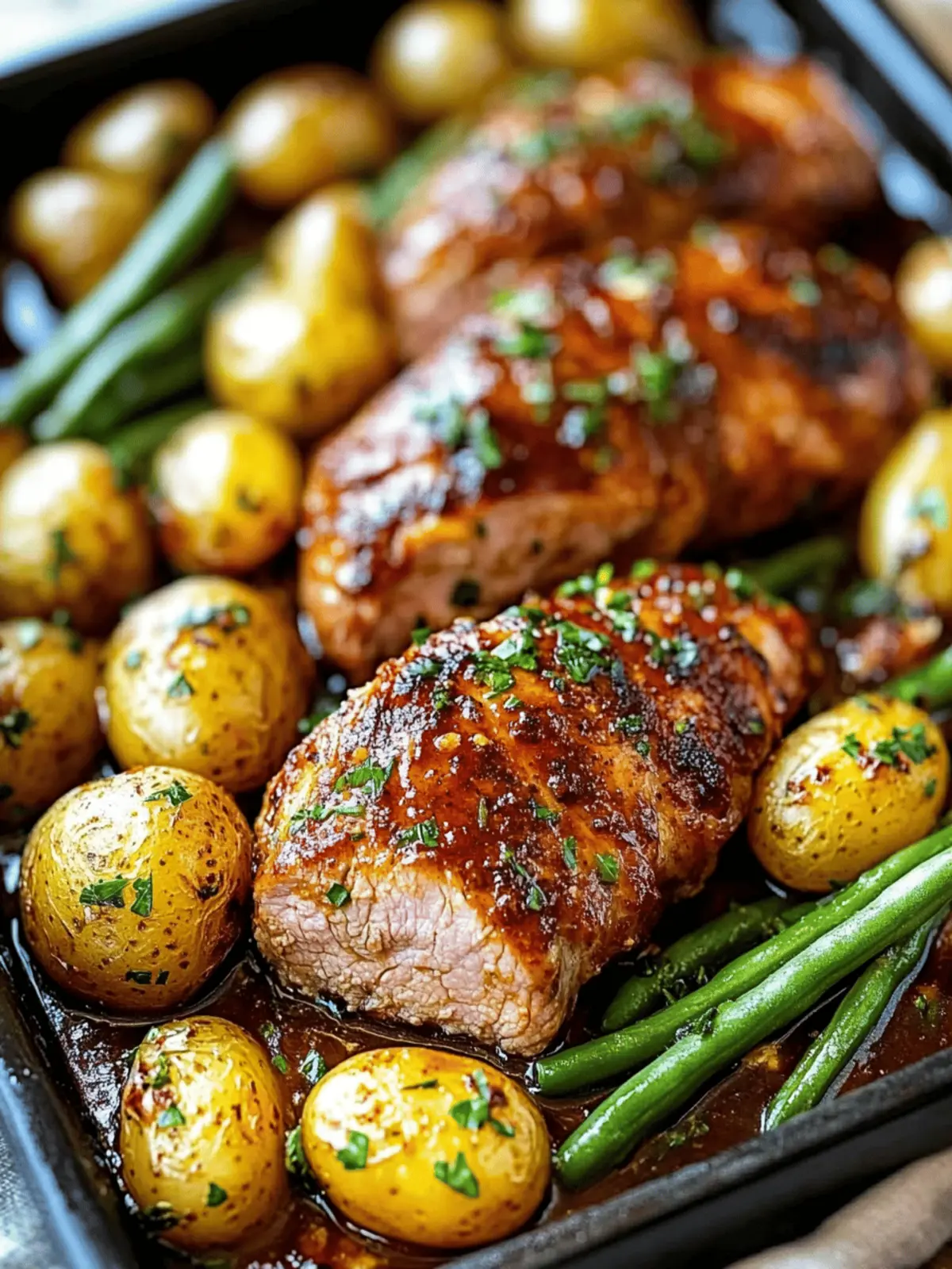 Garlic Butter Pork Tenderloin Recipe with Potatoes & Green Beans 3 Garlic Butter Pork Tenderloin Recipe with Potatoes and Green Beans