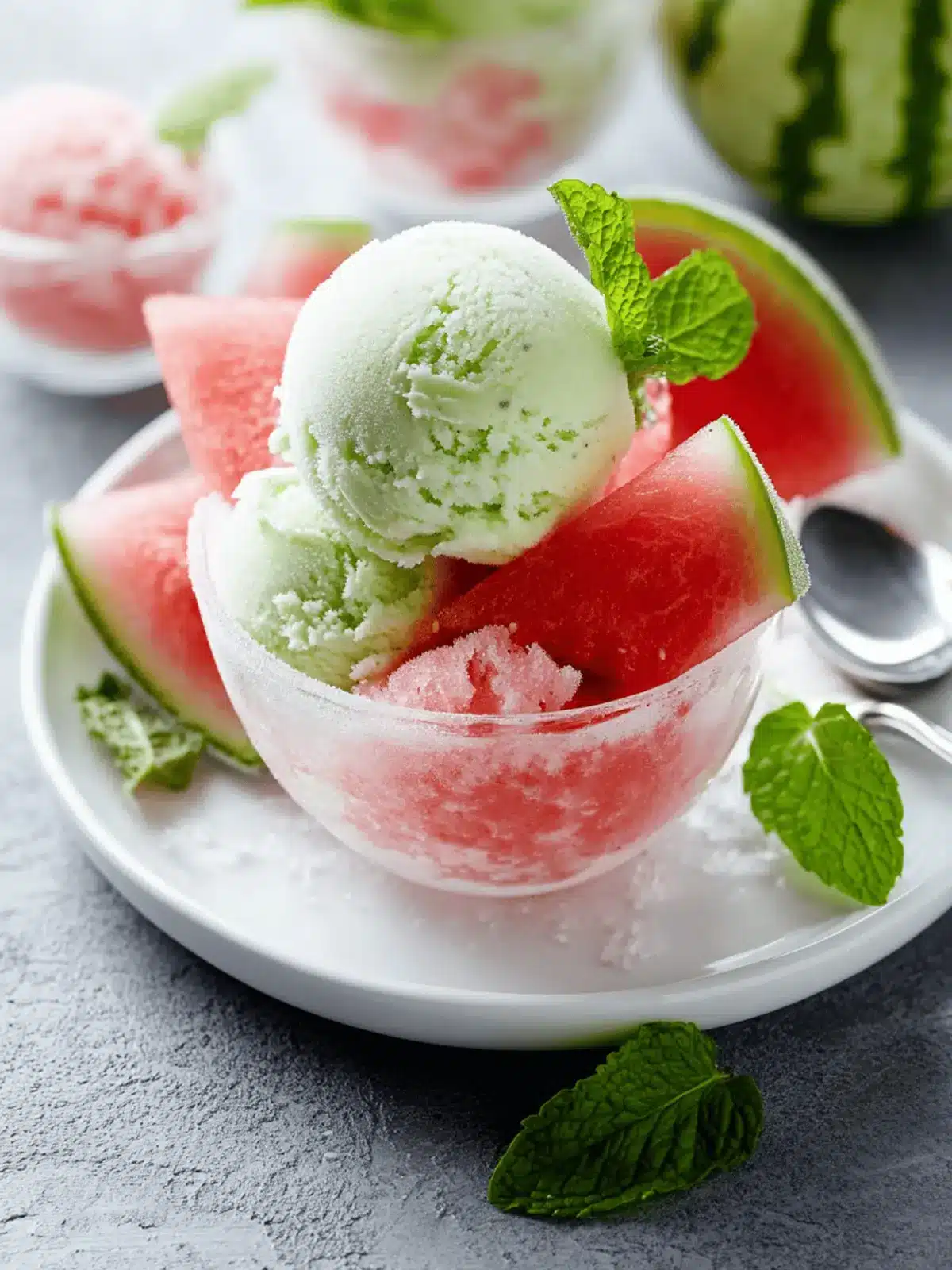 Fresh Mint Ice Cream with Salted Watermelon Granita Bliss 4 Fresh Mint Ice Cream with Salted Watermelon Granita