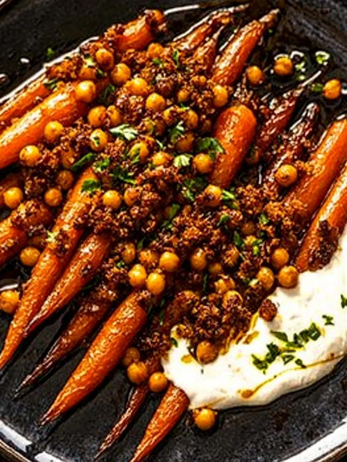 Spicy Maple Roast Carrots with Crispy Chickpeas Bliss 3 Spicy maple roast carrots with crispy chickpeas and yogurt sauce