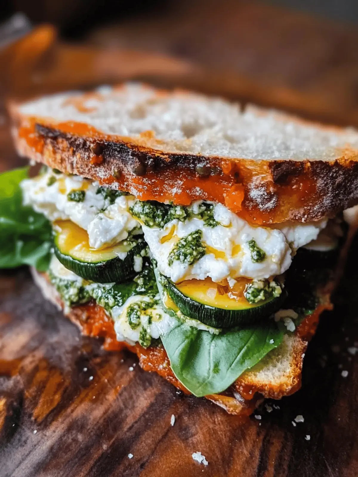 Burrata & Olive Pesto Sandwich with Zucchini Confit