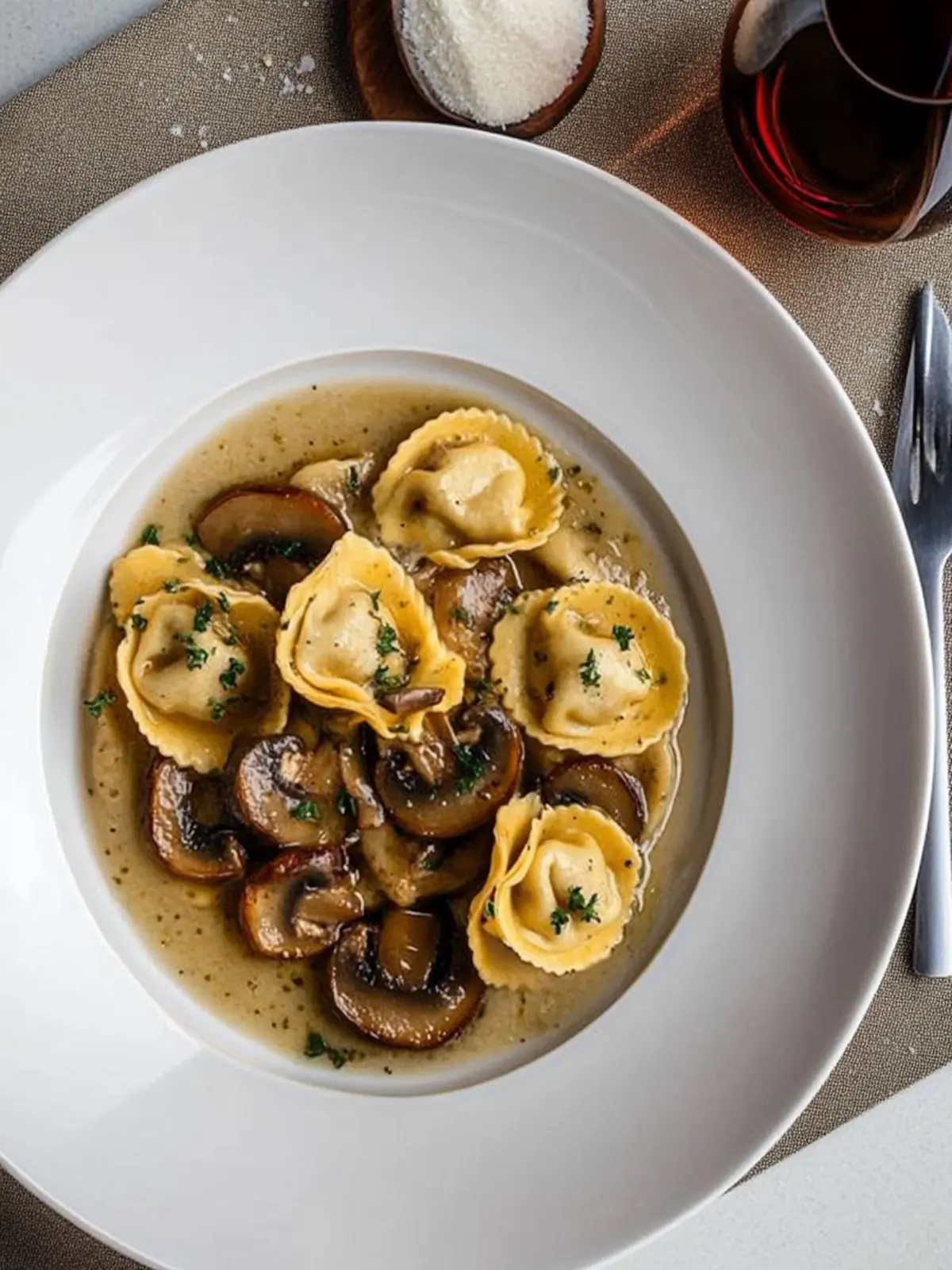 Mouthwatering Mushroom Cappelletti with Creamy Wine Sauce 2 Mushroom Cappelletti