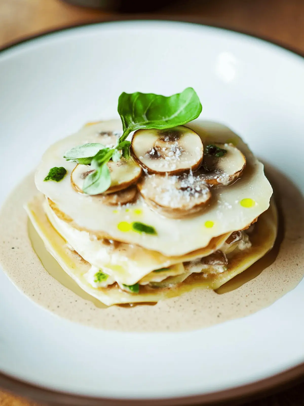 Open lasagne with mushrooms