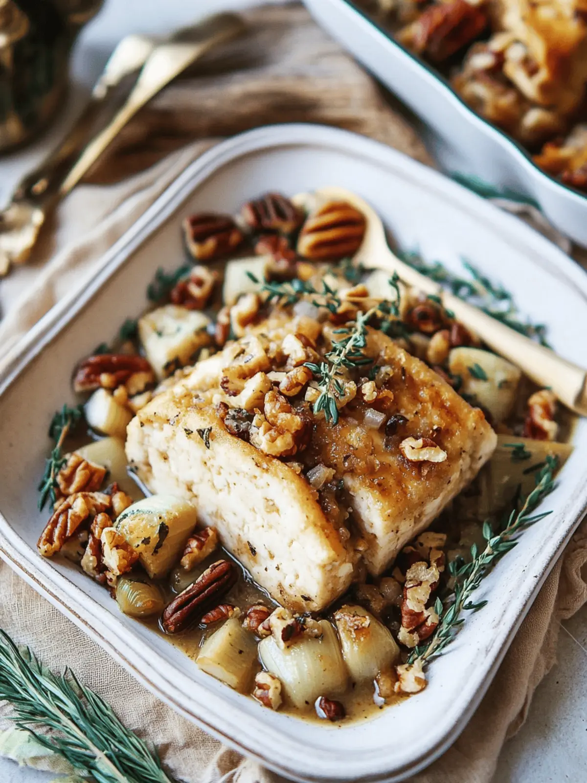 Baked Tofu with Pecan Leek Stuffing and Vegan Gravy Delight 3 Baked Tofu with Pecan Leek Stuffing and Vegan Gravy