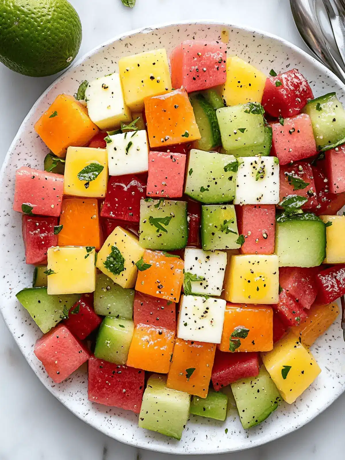 Melon Mosaic Salad with Hot Honey Vinaigrette.