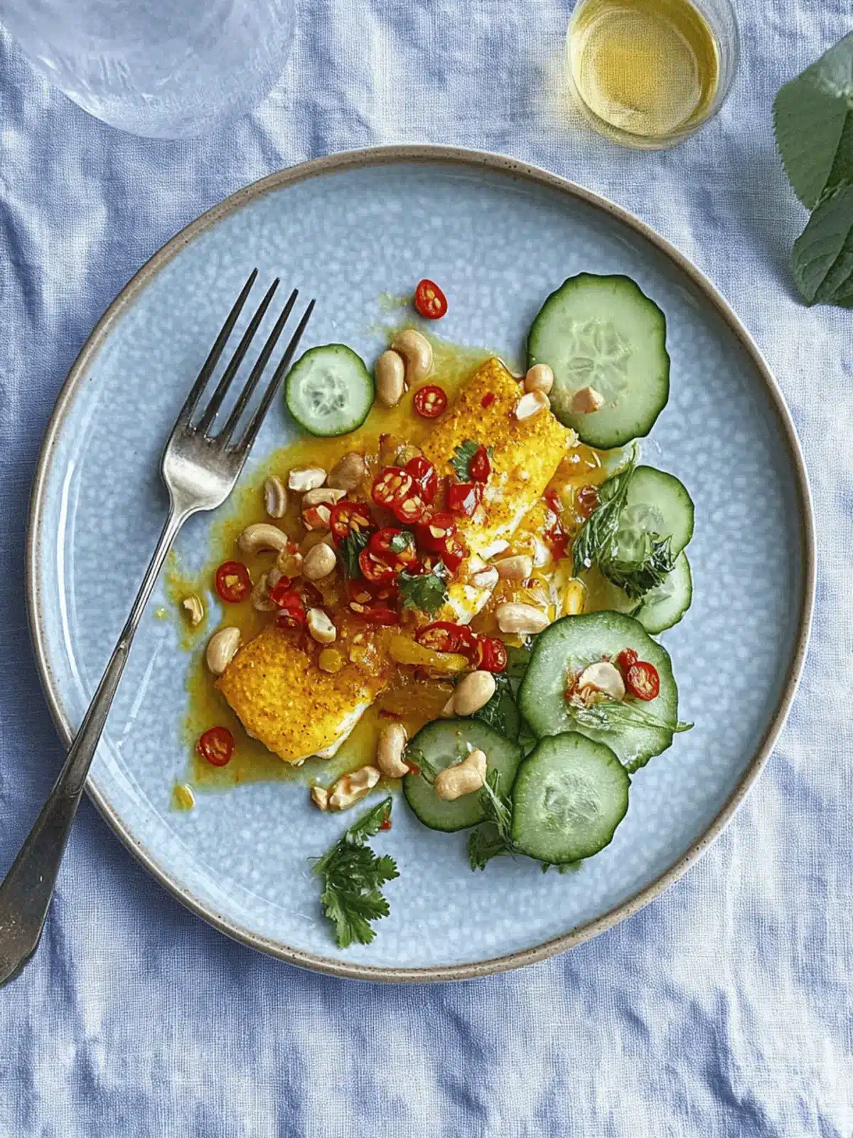 Turmeric White Fish with Peanuts and Chili-Lime Cucumber
