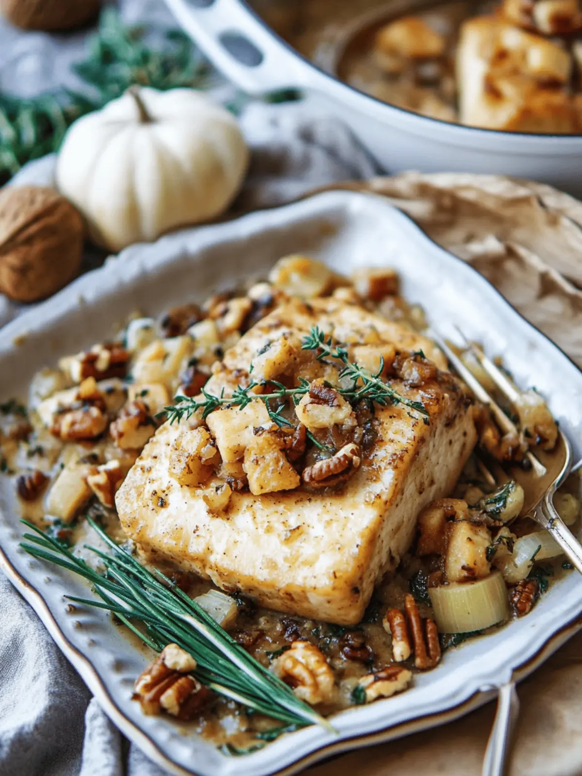 Baked Tofu with Pecan Leek Stuffing and Vegan Gravy Delight 4 Baked Tofu with Pecan Leek Stuffing and Vegan Gravy