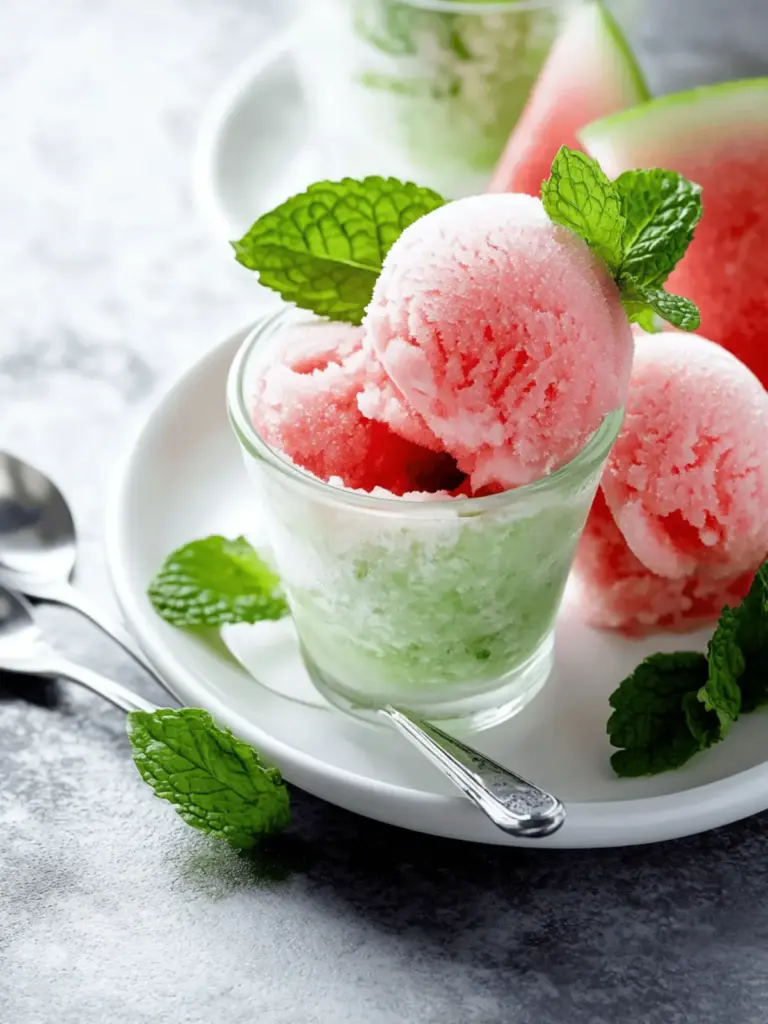 Fresh Mint Ice Cream with Salted Watermelon Granita