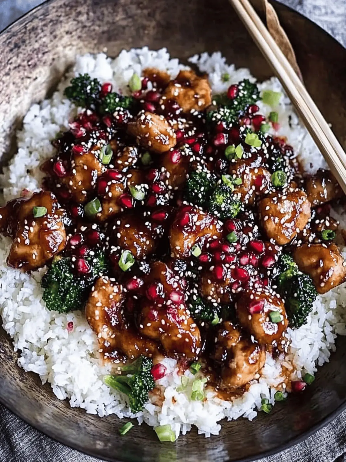 Pomegranate Sesame Chicken with Ginger Rice Pilaf Magic 3 Pomegranate Sesame Chicken with Ginger Rice Pilaf.