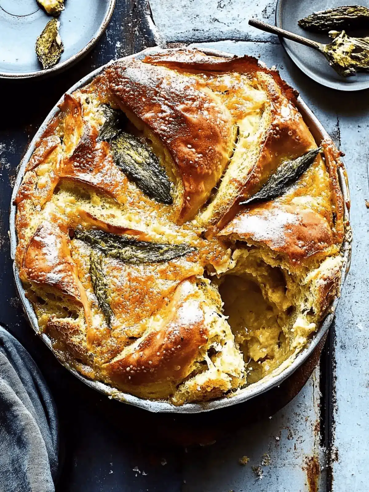 Cheesy baked bagel pudding