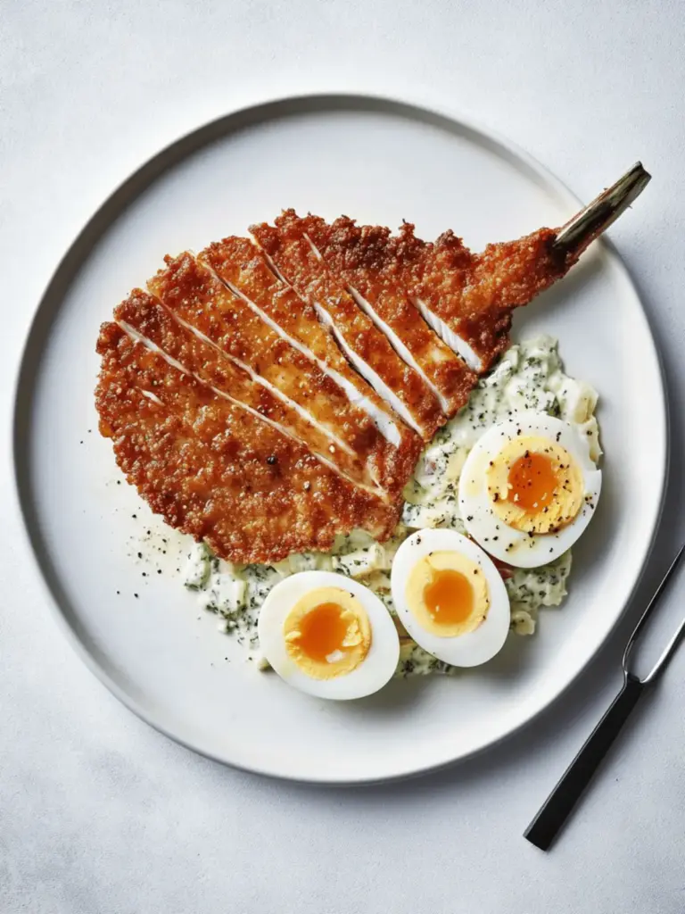 Swordfish Schnitzel and Egg Salad