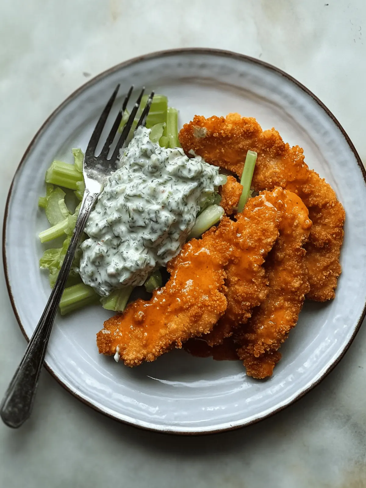Buffalo chicken cutlets with a ranchy celery slaw