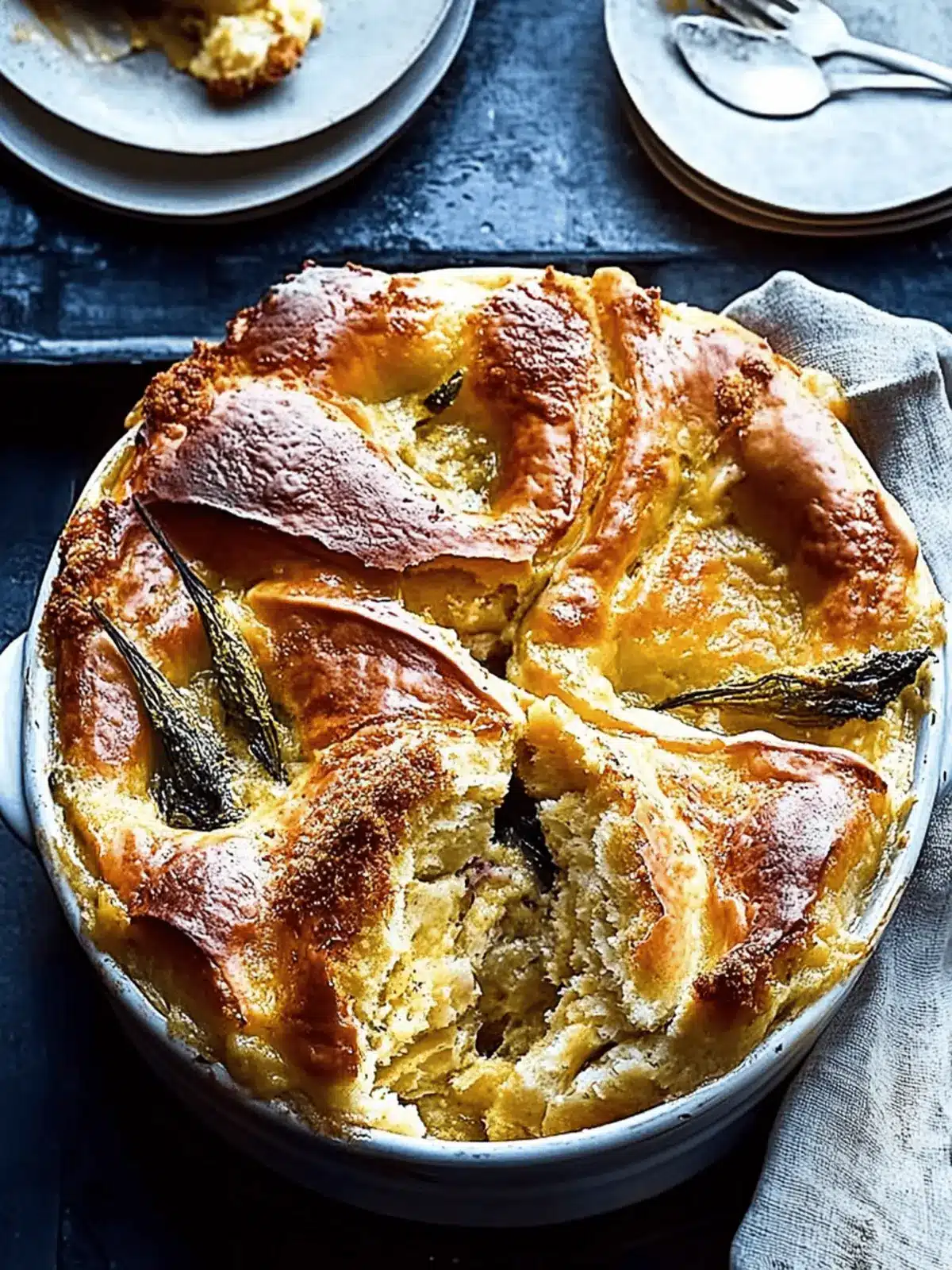 Cheesy baked bagel pudding